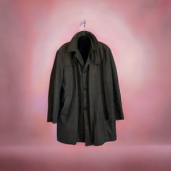 VINTAGE Brent brown black plaid trench coat 60s 70s retro outerwear jacket XXL - Picture 1 of 10